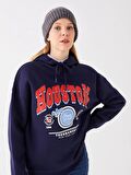 Baskılı Uzun Kollu Oversize Kadın Hoodie
