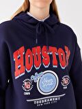 Baskılı Uzun Kollu Oversize Kadın Hoodie