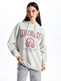 Baskılı Uzun Kollu Oversize Kadın Hoodie