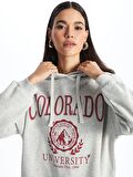 Baskılı Uzun Kollu Oversize Kadın Hoodie