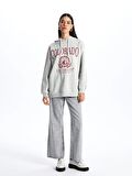 Baskılı Uzun Kollu Oversize Kadın Hoodie