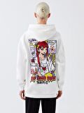 Baskılı Uzun Kollu Oversize Kadın Hoodie