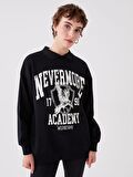 Gömlek Yaka Wednesday Baskılı Uzun Kollu Oversize Kadın Sweatshirt