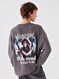 Bisiklet Yaka Wednesday Baskılı Uzun Kollu Oversize Kadın Sweatshirt
