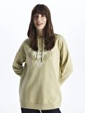Kapüşonlu Baskılı Uzun Kollu Kadın Sweatshirt Tunik