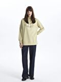 Kapüşonlu Baskılı Uzun Kollu Kadın Sweatshirt Tunik