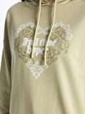 Kapüşonlu Baskılı Uzun Kollu Kadın Sweatshirt Tunik