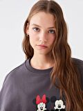 Bisiklet Yaka Disney Baskılı Uzun Kollu Kadın Sweatshirt Anne Kız Kombini