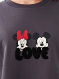 Bisiklet Yaka Disney Baskılı Uzun Kollu Kadın Sweatshirt Anne Kız Kombini