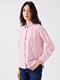 Çizgili Uzun Kollu Oversize Poplin Kadın Gömlek