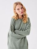 Bisiklet Yaka Düz Uzun Kollu Oversize Kadın Triko Kazak