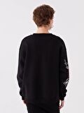 Bisiklet Yaka Baskılı Uzun Kollu Oversize Kadın Sweatshirt