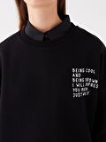 Bisiklet Yaka Baskılı Uzun Kollu Oversize Kadın Sweatshirt