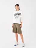 Bisiklet Yaka Baskılı Uzun Kollu Oversize Kadın Sweatshirt