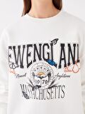 Bisiklet Yaka Baskılı Uzun Kollu Oversize Kadın Sweatshirt