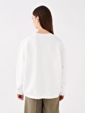 Bisiklet Yaka Baskılı Uzun Kollu Oversize Kadın Sweatshirt