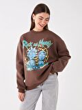 Bisiklet Yaka Rick and Morty Baskılı Uzun Kollu Oversize Kadın Sweatshirt