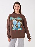 Bisiklet Yaka Rick and Morty Baskılı Uzun Kollu Oversize Kadın Sweatshirt