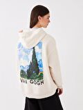 Vincent Van Gogh Baskılı Uzun Kollu Oversize Kadın Hoodie