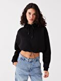 Düz Uzun Kollu Oversize Kadın Hoodie