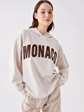 Baskılı Uzun Kollu Oversize Kadın Hoodie