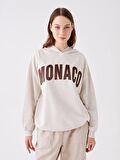 Baskılı Uzun Kollu Oversize Kadın Hoodie