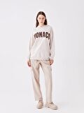 Baskılı Uzun Kollu Oversize Kadın Hoodie