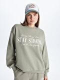 Bisiklet Yaka Baskılı Uzun Kollu Oversize Kadın Sweatshirt