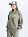 Bisiklet Yaka Baskılı Uzun Kollu Oversize Kadın Sweatshirt
