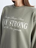 Bisiklet Yaka Baskılı Uzun Kollu Oversize Kadın Sweatshirt