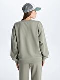 Bisiklet Yaka Baskılı Uzun Kollu Oversize Kadın Sweatshirt