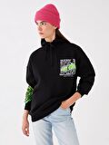 Rick and Morty Baskılı Uzun Kollu Oversize Kadın Hoodie