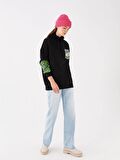 Rick and Morty Baskılı Uzun Kollu Oversize Kadın Hoodie