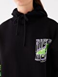 Rick and Morty Baskılı Uzun Kollu Oversize Kadın Hoodie
