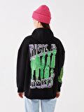 Rick and Morty Baskılı Uzun Kollu Oversize Kadın Hoodie