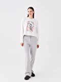 Bisiklet Yaka Baskılı Uzun Kollu Kadın Sweatshirt