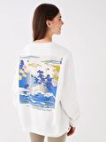 Bisiklet Yaka Baskılı Uzun Kollu Oversize Kadın Sweatshirt