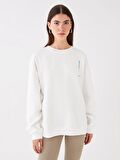 Bisiklet Yaka Baskılı Uzun Kollu Oversize Kadın Sweatshirt