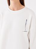 Bisiklet Yaka Baskılı Uzun Kollu Oversize Kadın Sweatshirt