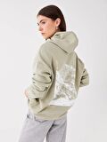 Baskılı Uzun Kollu Oversize Kadın Hoodie