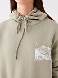 Baskılı Uzun Kollu Oversize Kadın Hoodie