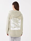 Baskılı Uzun Kollu Oversize Kadın Hoodie