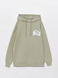 Baskılı Uzun Kollu Oversize Kadın Hoodie