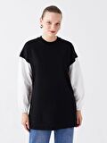 Bisiklet Yaka Renk Bloklu Uzun Kollu Kadın Sweatshirt Tunik