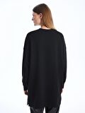 Bisiklet Yaka Baskılı Uzun Kollu Oversize Kadın Sweatshirt Tunik