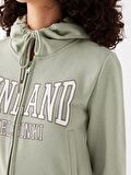 Kapüşonlu Baskılı Uzun Kollu Crop Kadın Fermuarlı Sweatshirt