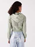 Kapüşonlu Baskılı Uzun Kollu Crop Kadın Fermuarlı Sweatshirt