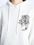 Baskılı Uzun Kollu Oversize Kadın Hoodie