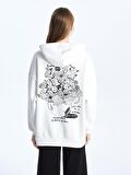 Baskılı Uzun Kollu Oversize Kadın Hoodie