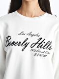 Bisiklet Yaka Baskılı Uzun Kollu Oversize Kadın Sweatshirt